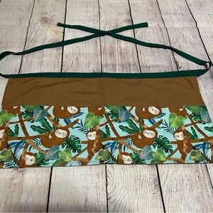Sloth Teacher Apron: Handmade Cotton Half Apron with Pockets